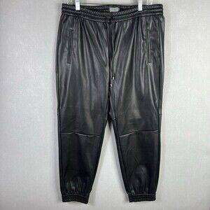 Anthropologe Faux Leather Pant Women XL Jogger Pull On Elastic Waist Black 34x27